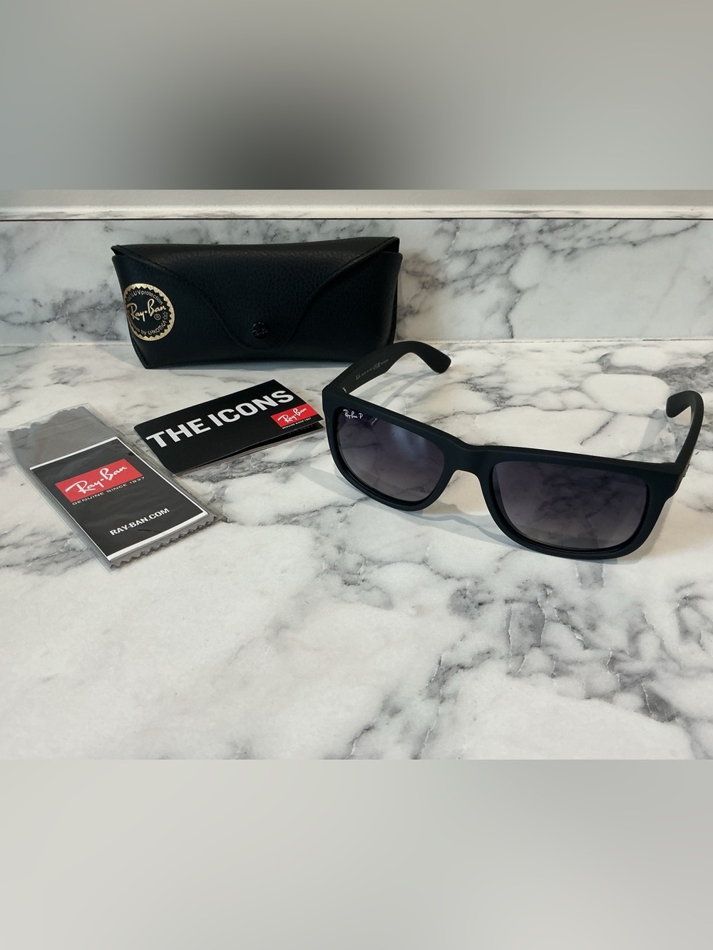 Ray-Ban Justin RB4165 Black Rubber Frame Sunglasses with Gradient Gray Lenses